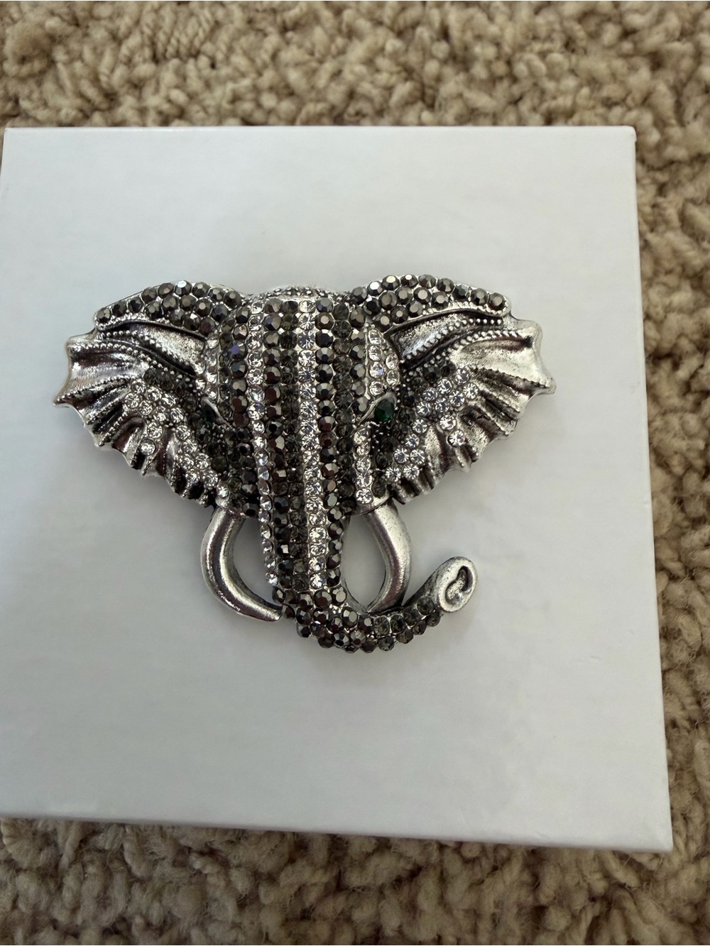 Silver Tone Rhinestone Elephant Brooch / Pendant – 2.25” x 2”